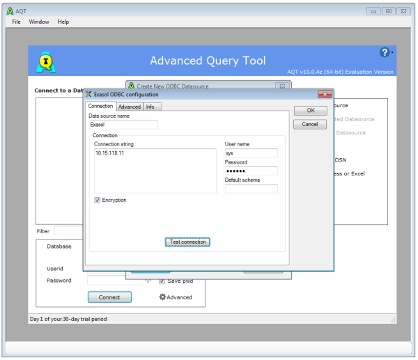 Connect AQT to Exasol